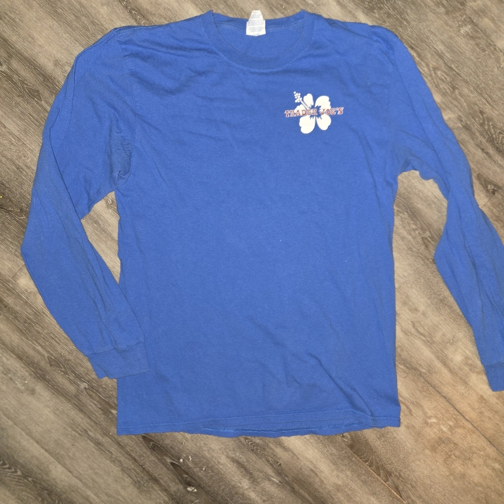 Original‎ Trader Joe's Employee Long Sleeve Heavy T-Shirt Medium Blue Cotton